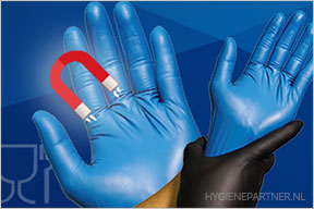 Metaal detecteerbare nitril handschoenen ongepoederd blauw