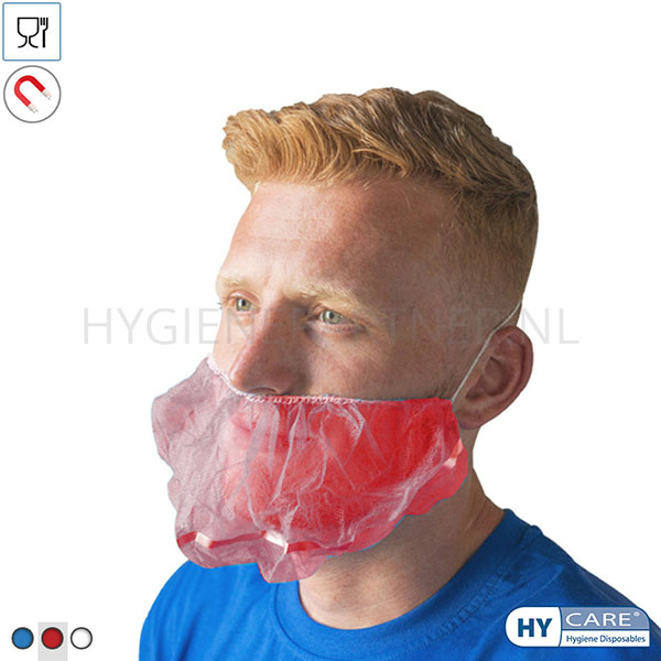 DE801029-40 Hycare disposable baardmasker detecteerbaar non-woven polypropyleen rood