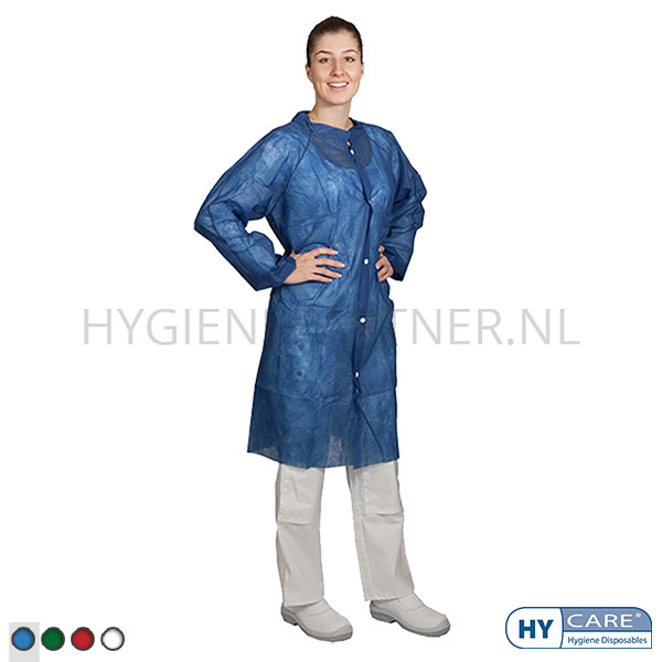 DI151015-30 Hycare disposable bezoekersjas basic drukknopen non-woven polypropyleen blauw