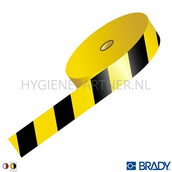 SB301005-07 Brady afbakeningslint polyetheen gestreept 75 mm x 500 meter zwart/geel