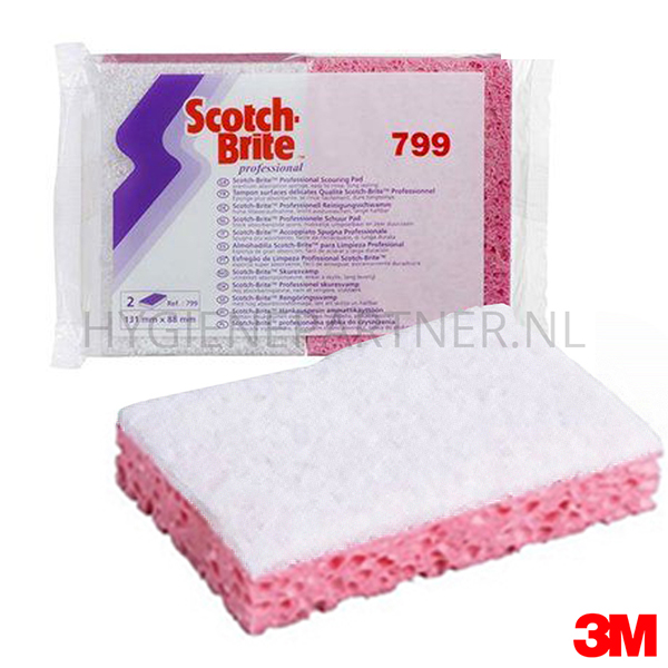 WM751040-43 3M Scotch-Brite 799 schuurspons 88x131 mm roze/wit